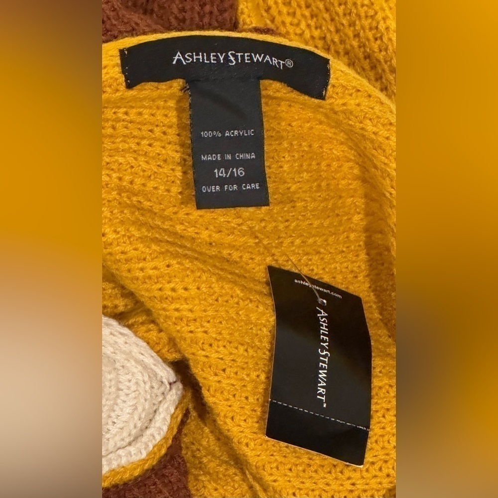 NEW Ashley Stewart Colorblock Cable Knit V-Back Knot Sweater Dress Size 14/16 - Picture 8 of 10